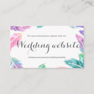 Painted watercolor feathers wedding website enclosure card