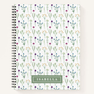 Painted Watercolor Floral Botanical Personalized Notebook