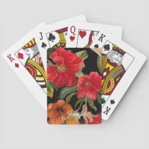Painted Watercolor Floral Pattern Custom Name Play Playing Cards