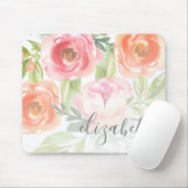 Painted Watercolor Flowers Calligraphy Name Mouse Pad (With Mouse)
