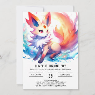 Painted Watercolor Fox Birthday Invitation