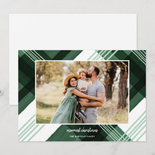 Painted Watercolor Plaid Green Christmas Photo  Holiday Card