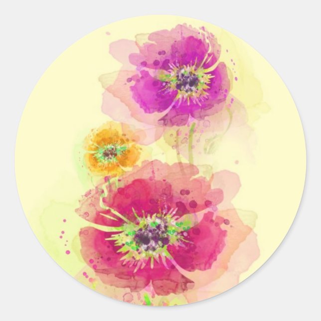 Painted watercolor poppies 2 classic round sticker (Front)