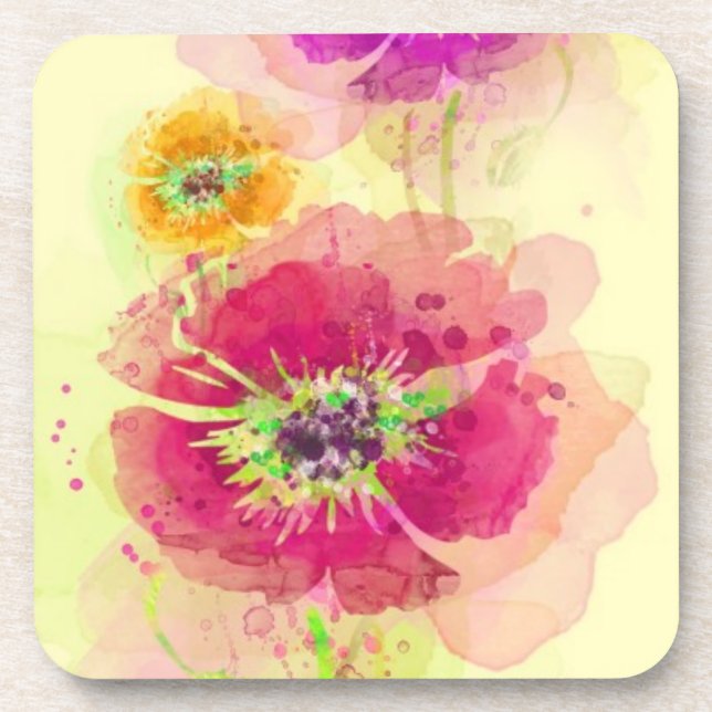 Painted watercolor poppies 2 coaster (Front)