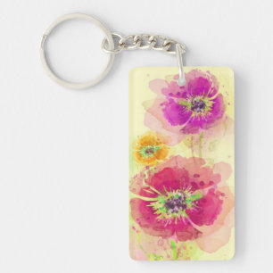 Painted watercolor poppies 2 keychain