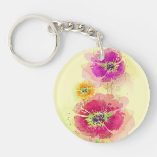 Painted watercolor poppies 2 keychain