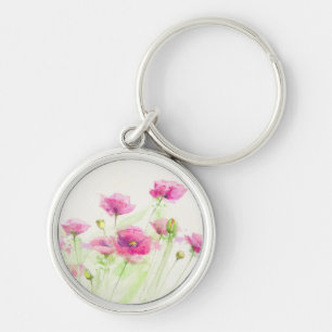 Painted watercolor poppies 3 keychain