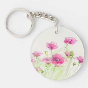 Painted watercolor poppies 3 keychain
