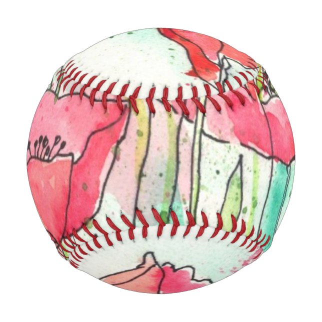 Painted watercolor poppies baseball (Front)