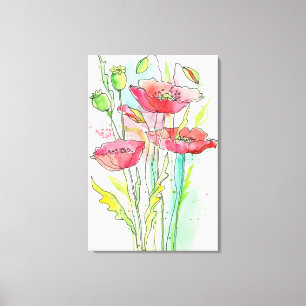 Painted watercolor poppies canvas print