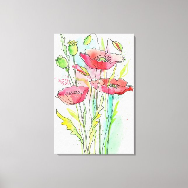 Painted watercolor poppies canvas print (Front)