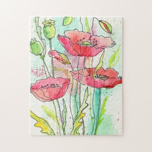 Painted watercolor poppies jigsaw puzzle (Vertical)