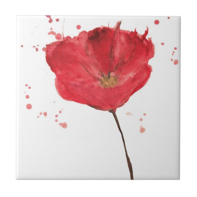 Painted watercolor poppy flower 2 tile (Front)