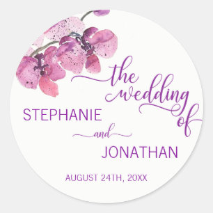 Painted Watercolor Purple Floral Orchids Wedding Classic Round Sticker