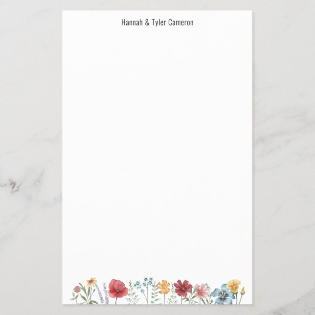 Painted Watercolor Wildflower Writing Paper (Front)