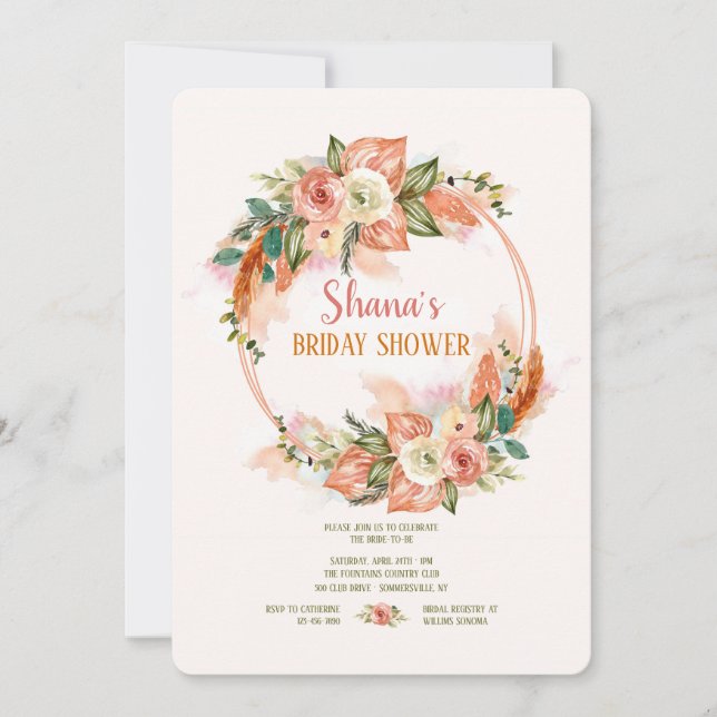 Painted Watercolor Wreath Invitation (Front)