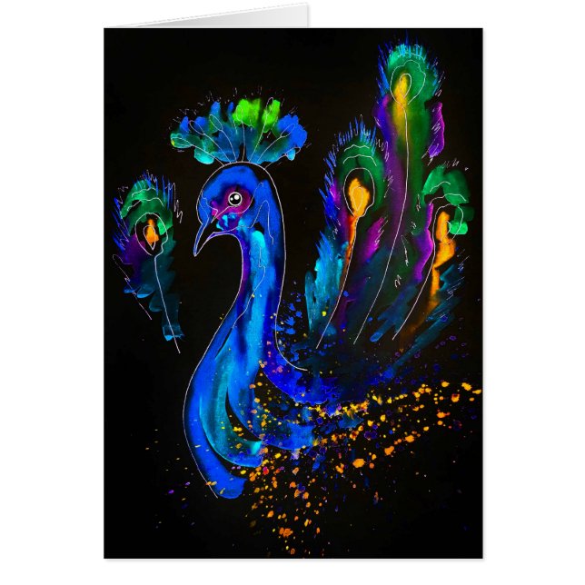 Painted Whimsical Peacock Blank Inside (Front)