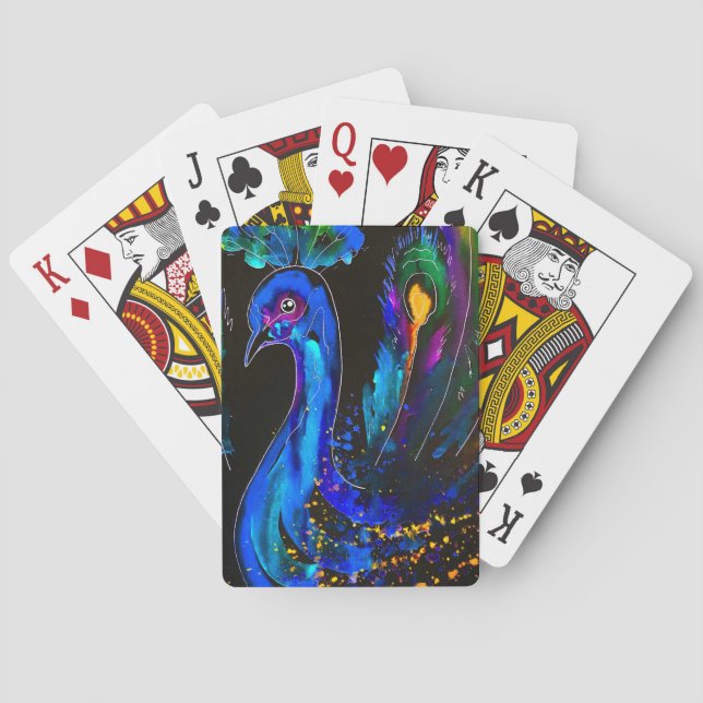 Painted Whimsical Peacock Playing Cards (Back)