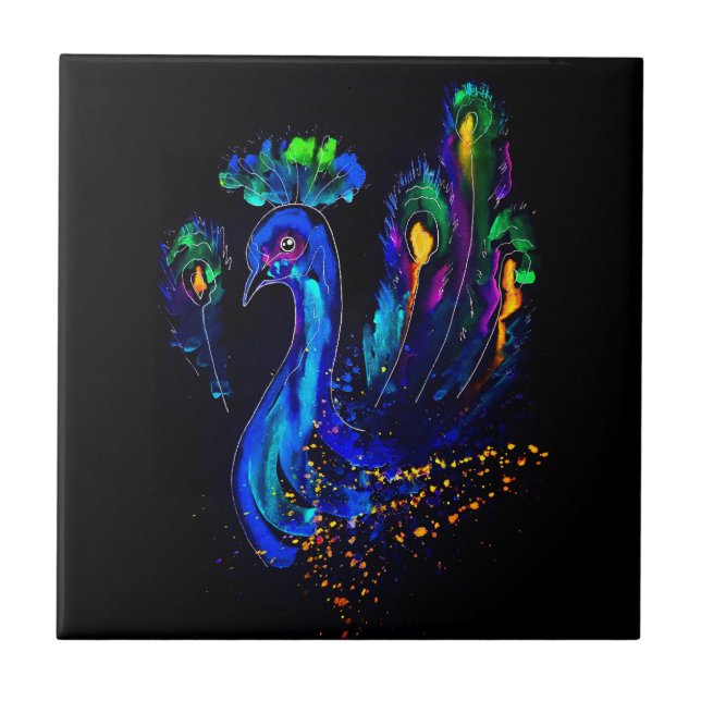 Painted Whimsical Peacock Tile (Front)