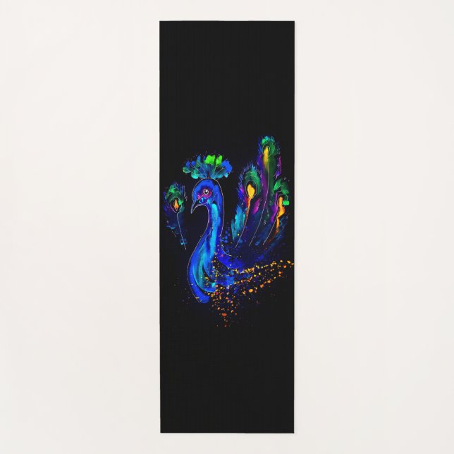 Painted Whimsical Peacock Yoga Mat (Front)