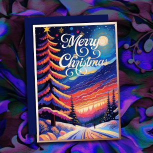 Painted Whimsical Winter Scenery Christmas Foil Holiday Card