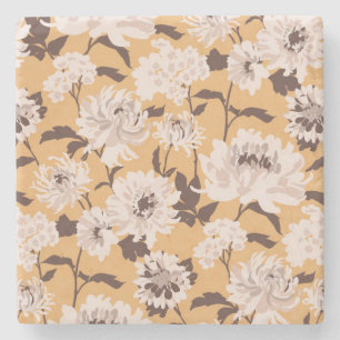 Painted White Flowers Floral Pattern Stone Coaster