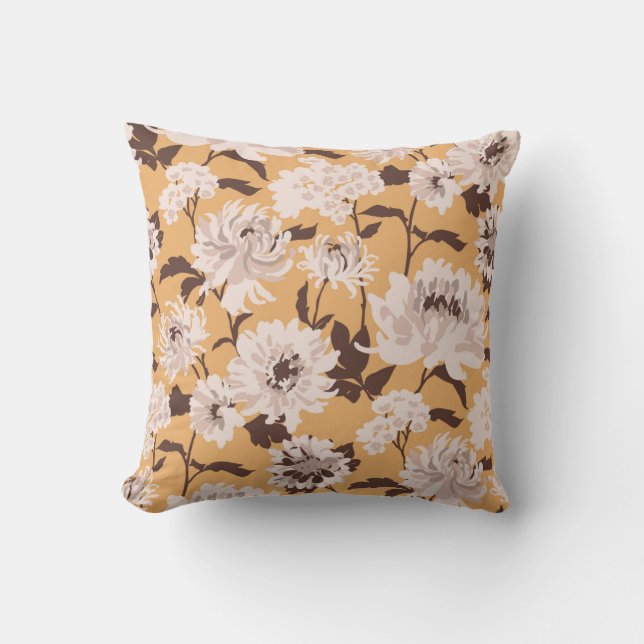 Painted White Flowers Floral Pattern Throw Pillow (Front)