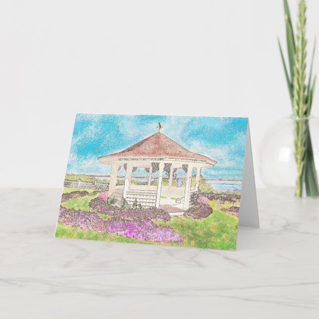 Painted White Gazebo In Cape Cod Greeting Card (Front)