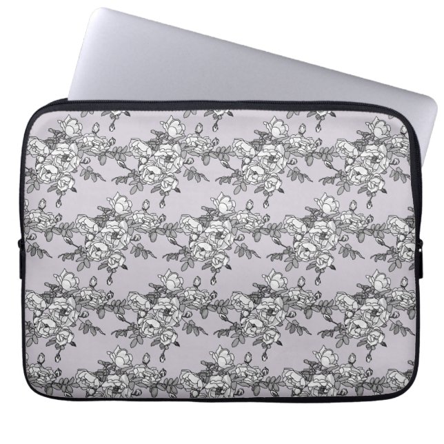 Painted White Roses on Powder Pink Laptop Sleeve (Front)