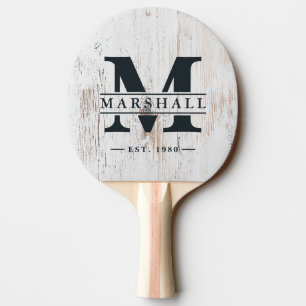 Painted White Wood Monogram & Name Overlay Ping Pong Paddle