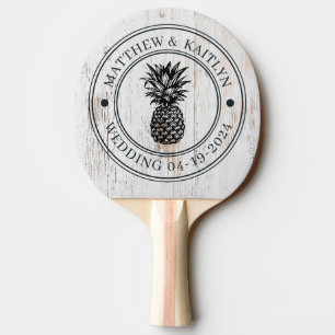 Painted White Wood Pineapple Wedding Crest & Names Ping Pong Paddle