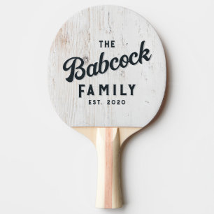 Painted White Wood Retro Family Name & Year Ping Pong Paddle