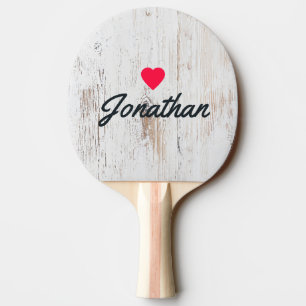 Painted White Wood Vintage Heart Signature Ping Pong Paddle