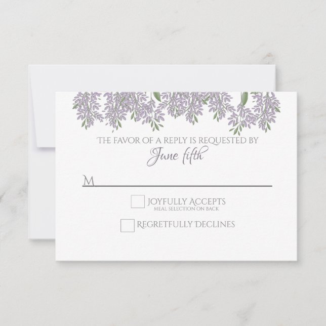 Painted Wisteria Wedding RSVP with meal choice (Front)
