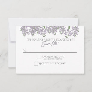 Painted Wisteria Wedding RSVP with meal choice Card