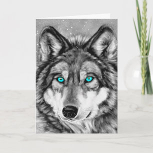 Painted Wolf Grayscale Season's Greetings Card