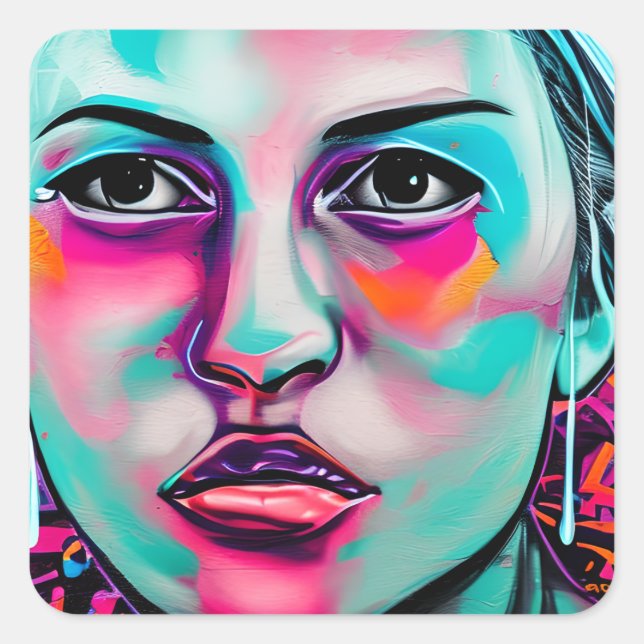 Painted Women's Face | AI Generated Lady's Face Square Sticker (Front)