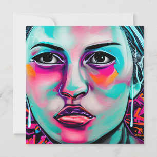 Painted Women's Face and Tear Teal and Pink Art