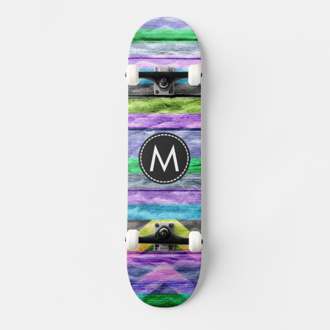 Painted Wood Chevron Stripes Pattern #9 Skateboard (Front)
