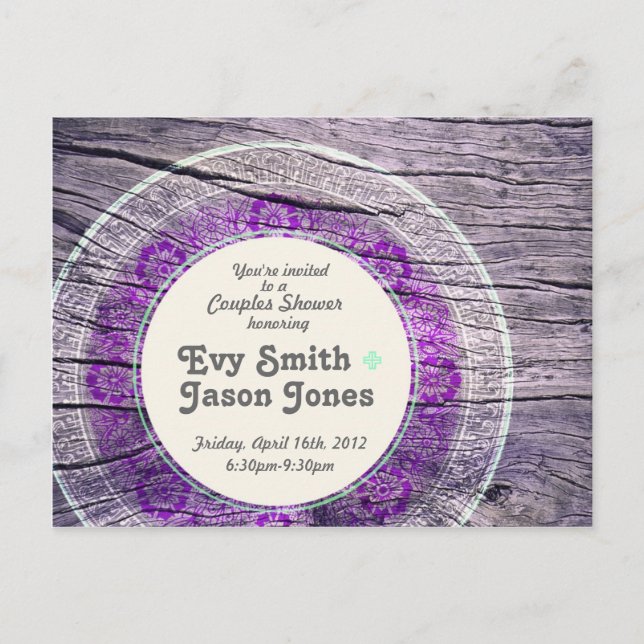 Painted Wood - Custom Inviation - Purple + Teal Invitation Postcard (Front)