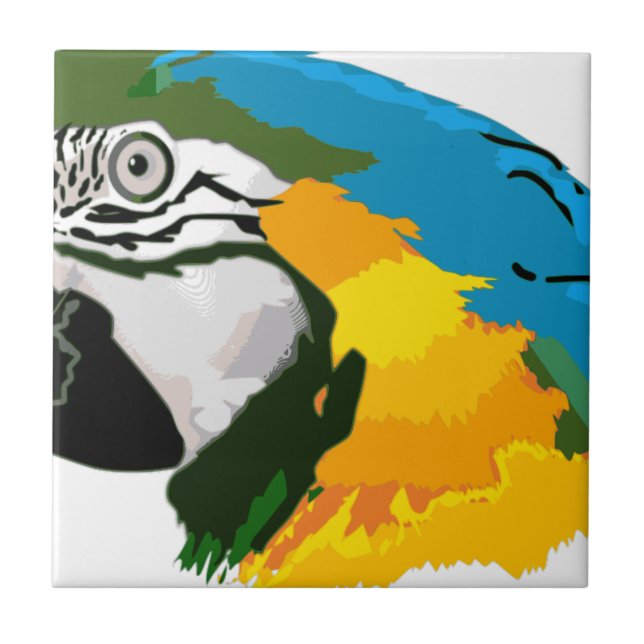 Painted Yellow Blue Macaw Parrot Tile (Front)