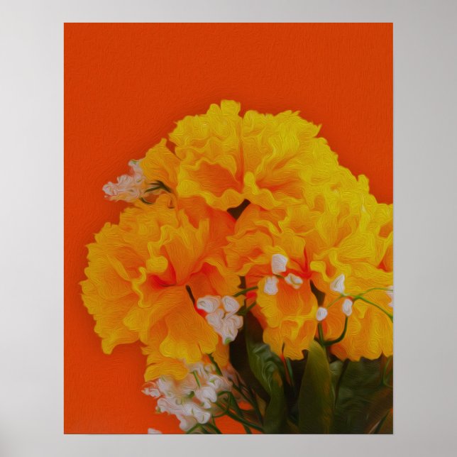 Painted Yellow Flowers on Orange Poster (Front)