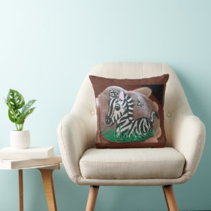 Painted Zebra Rock Throw Pillow