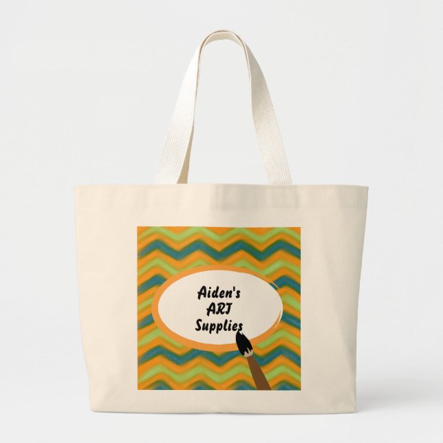 Painted Zigzags Personalized Art Supplies Large Tote Bag (Front)