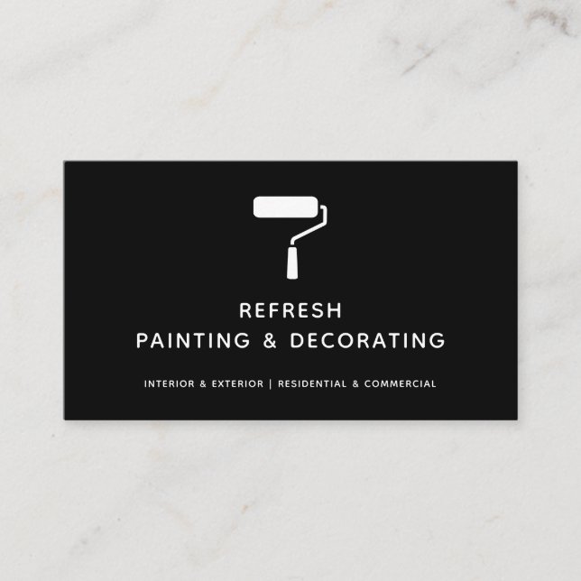 Painter And Decorator Paint Roller Modern Black  Business Card (Front)