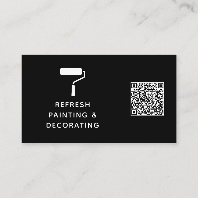 Painter And Decorator QR Code Paint Roller Black Business Card (Front)