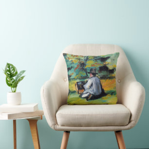 Painter at Work by Paul Cezanne, Vintage Fine Art Throw Pillow