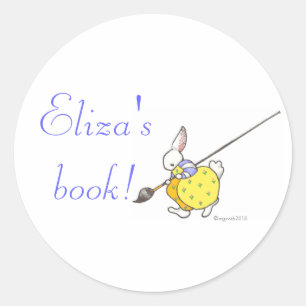 painter bunny bookplate classic round sticker