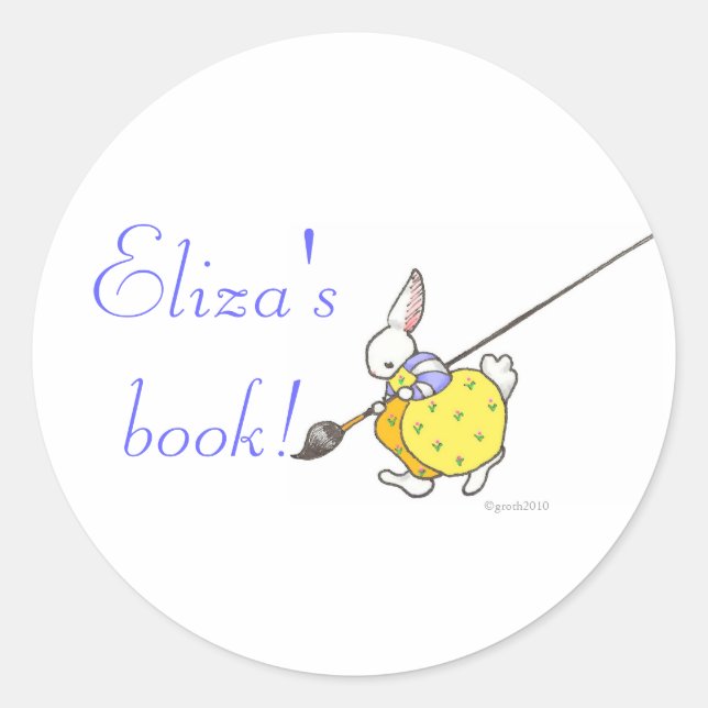 painter bunny bookplate classic round sticker (Front)