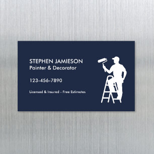 Painter & Decorator Painting Services Blue White Magnetic Business Card